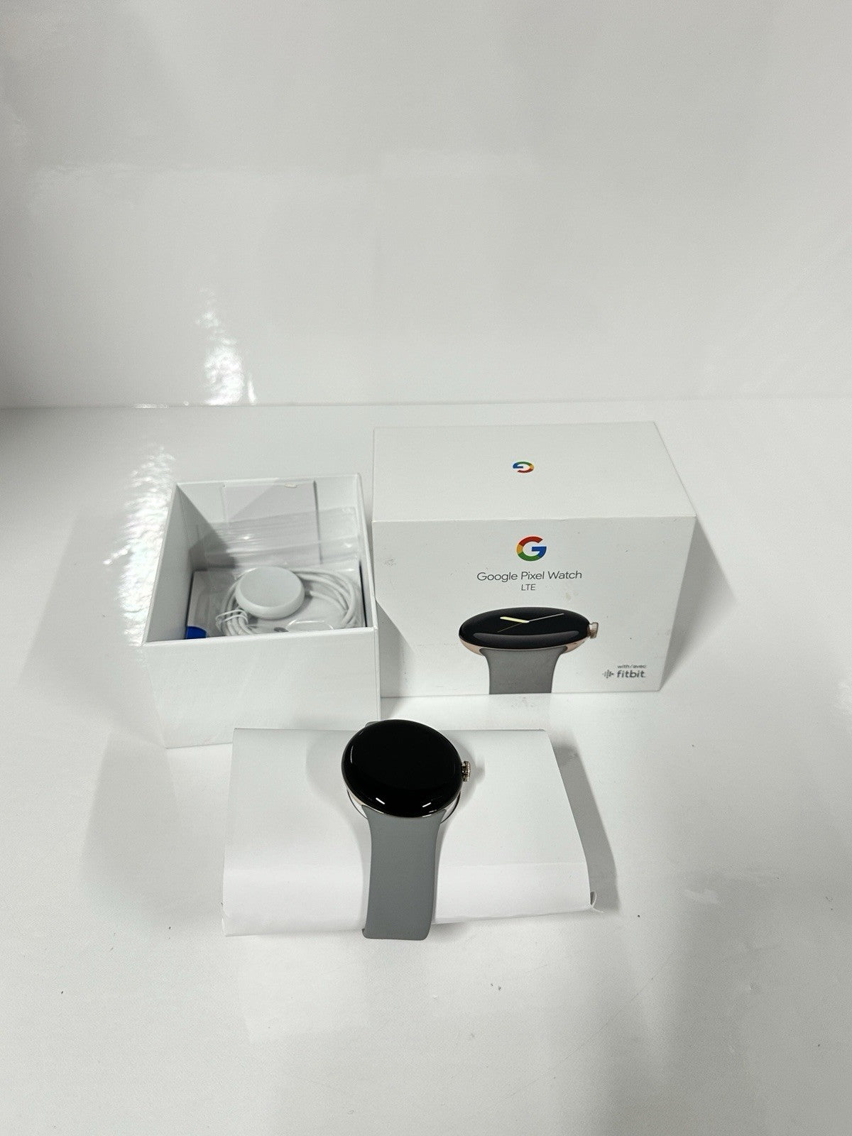 Google Pixel Watch 41mm Champagne Gold Stainless Steel Case Grey Strap