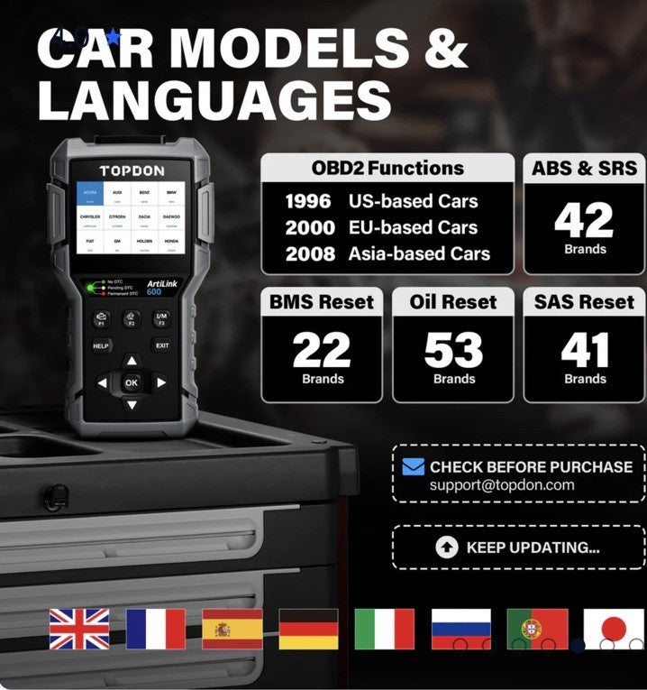 TOPDON ARTILINK600 OBDII SCANNER ABS SRS WITH 3 RESET SERVICE