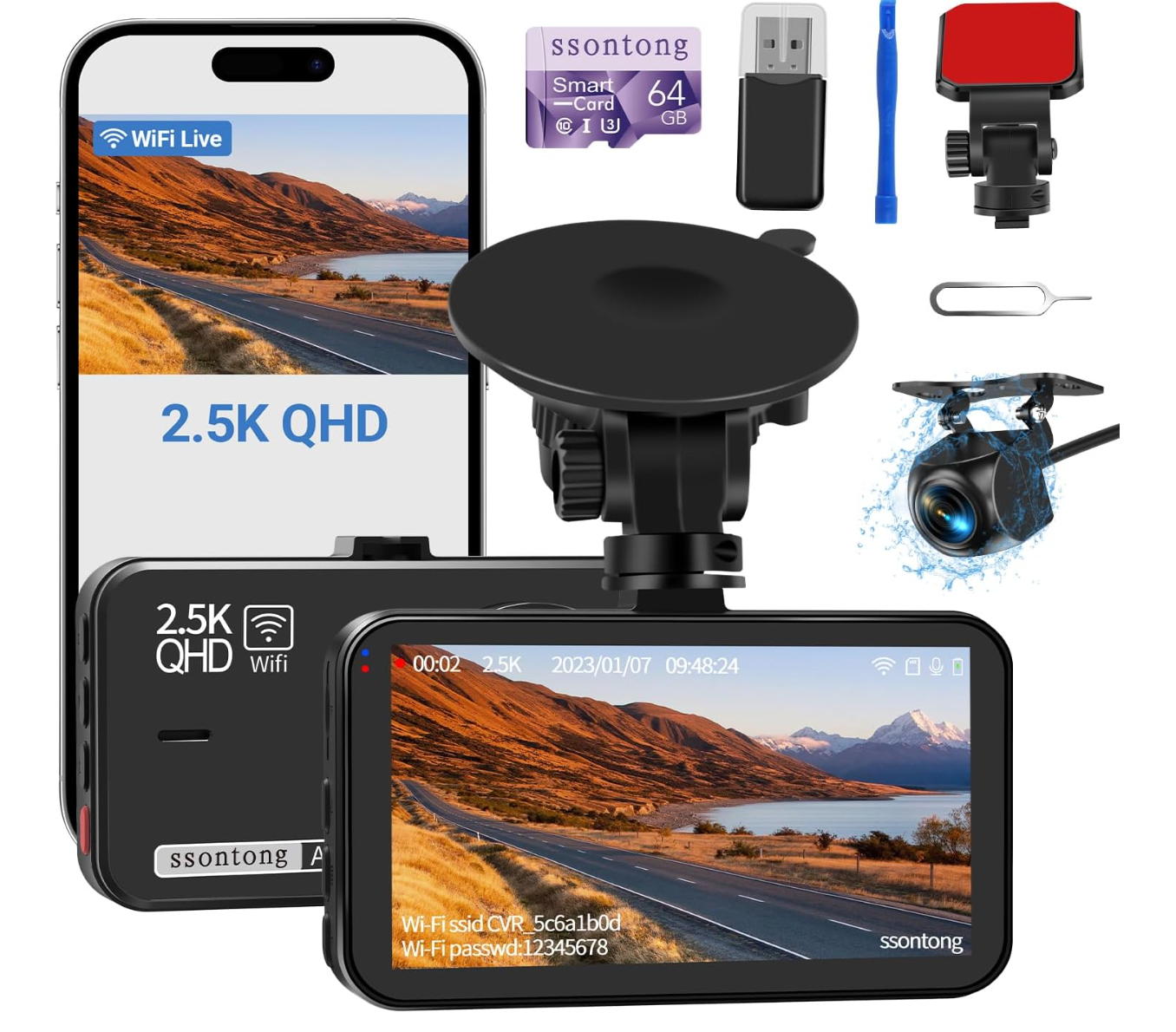 Dashcams for Cars Full HD 1080P Car Camera Front with 32GB Card ( 2 UNITS )