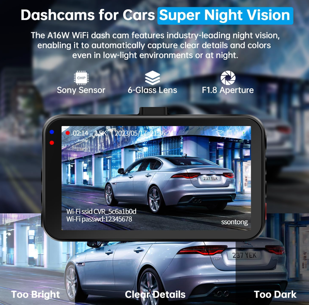 Dashcams for Cars Full HD 1080P Car Camera Front with 32GB Card ( 2 UNITS )