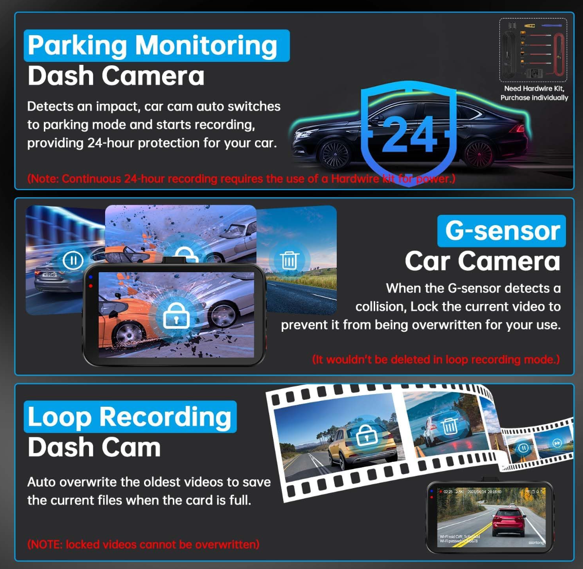Dashcams for Cars Full HD 1080P Car Camera Front with 32GB Card ( 2 UNITS )