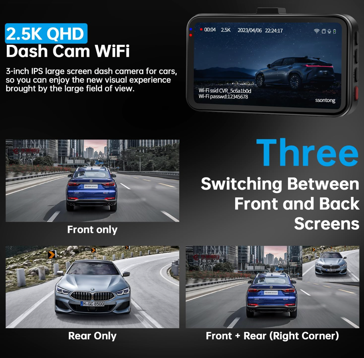 Dashcams for Cars Full HD 1080P Car Camera Front with 32GB Card ( 2 UNITS )