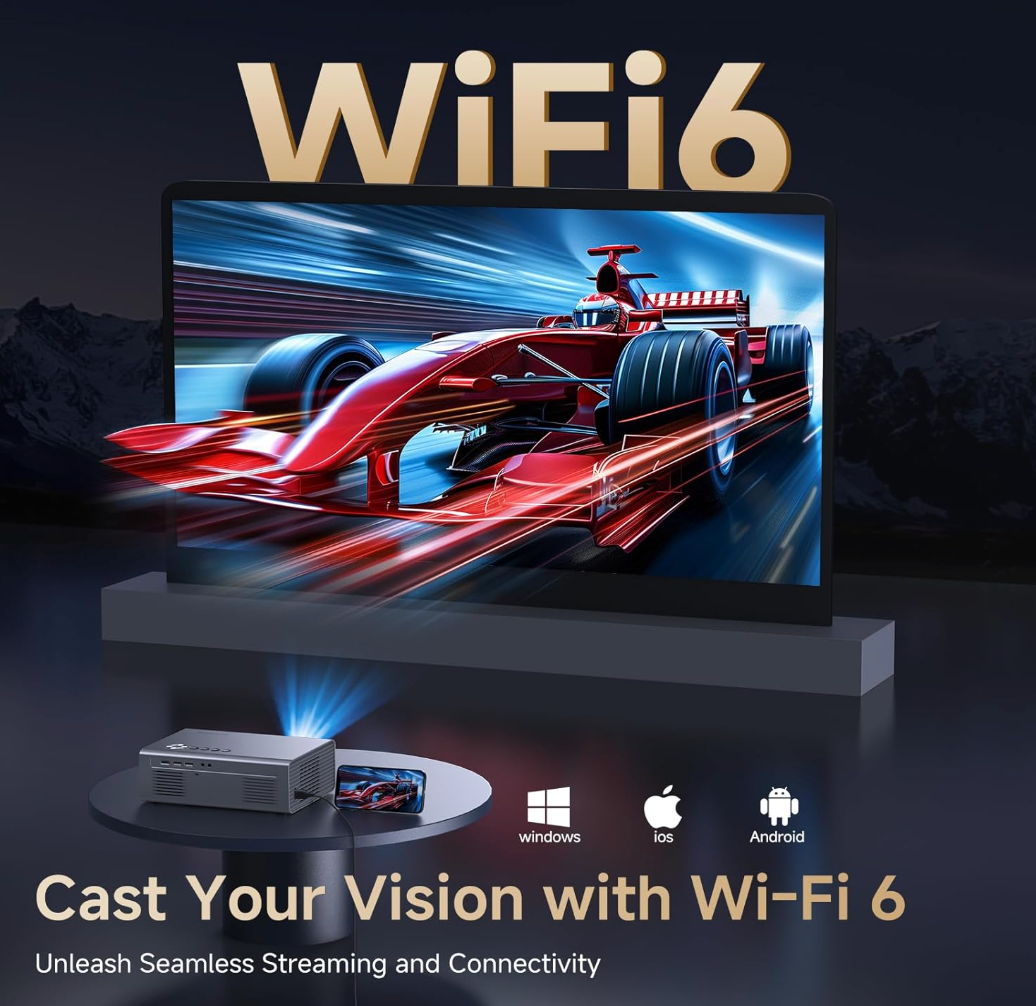 Kogata Outdoor Projector - Auto Focus 6D Keystone Smart Projector for Home Theater Native 1080P (Brand New)