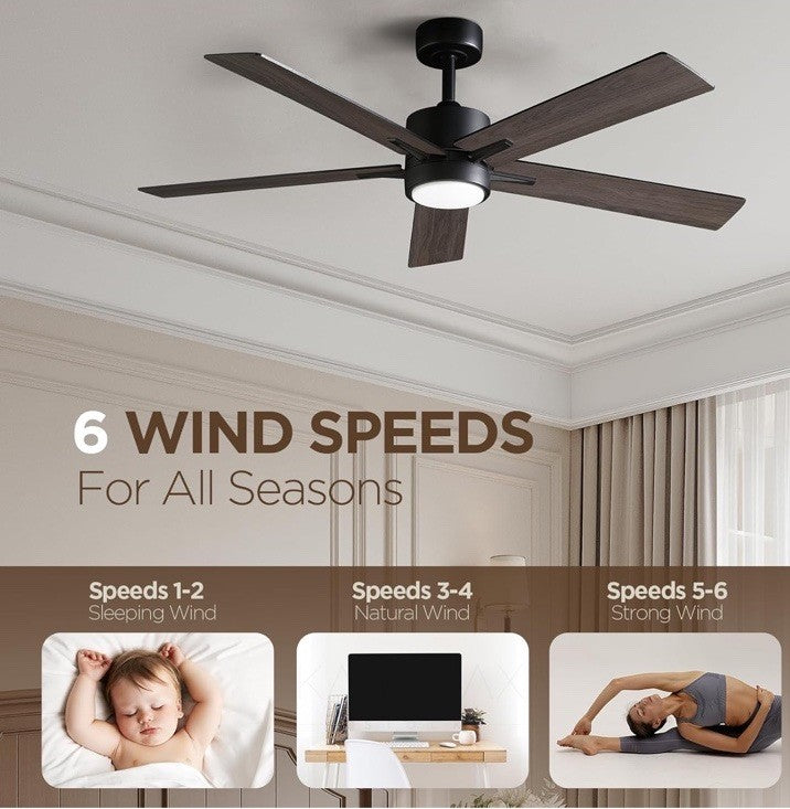 52 inch Modern Ceiling Fan with Light Remote Tri-Color Temperature LED