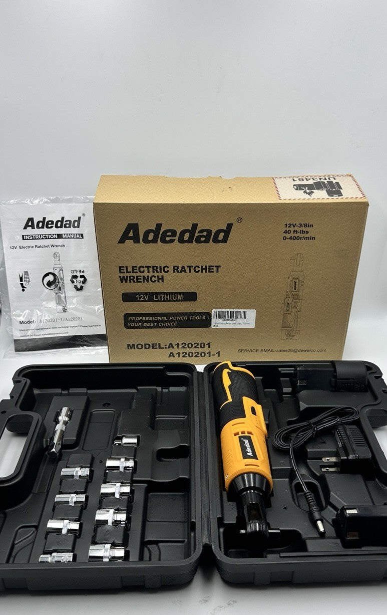 Adedad Cordless Electric Ratchet Wrench Set 3/8" 40 Ft-lb 400 RPM 12V 2 Bat NEW 