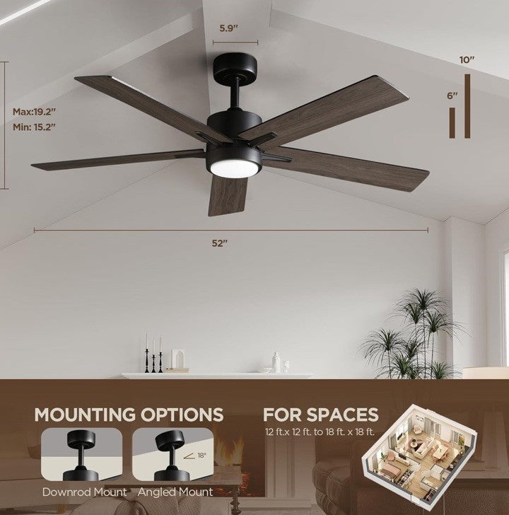52 inch Modern Ceiling Fan with Light Remote Tri-Color Temperature LED
