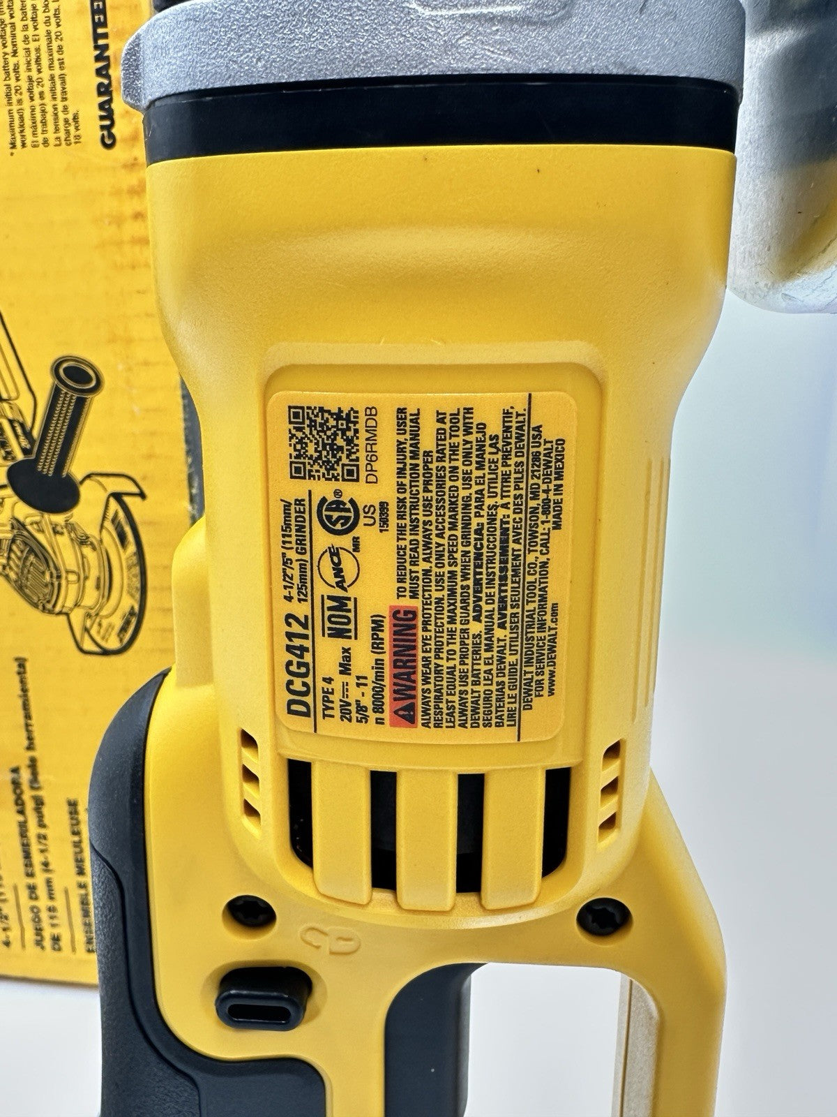 Dewalt DCG412B 20V MAX* Lithium Ion 4-1/2” grinder (Tool Only),Yellow