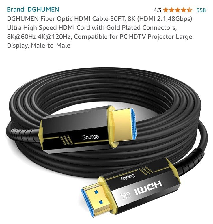 DGHUMEN 8K Fiber Optic HDMI 2.1 Cable (20M)