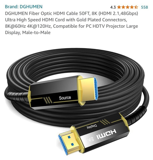 DGHUMEN 8K Fiber Optic HDMI 2.1 Cable (20M)