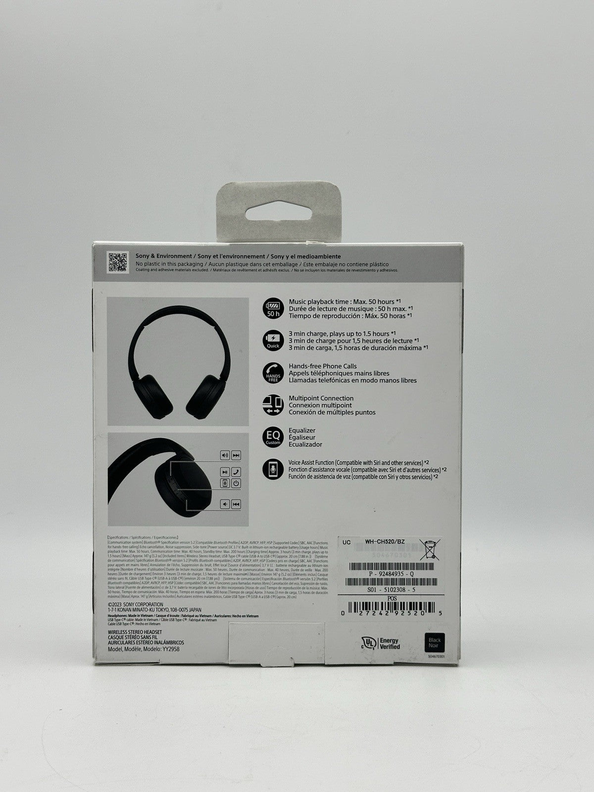 Sony - WH-CH520 Wireless On-Ear Headphones Black Open Box New