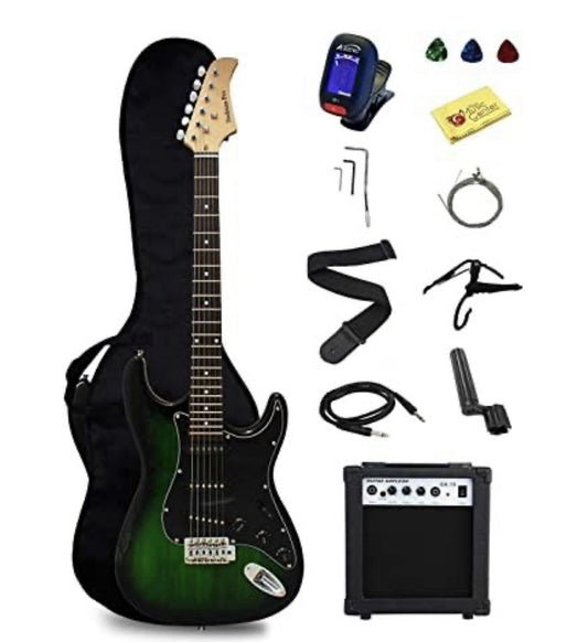 Stedman Beginner Series Bass Guitar Bundle with 15-Watt Amp, Gig Bag, Instrum...