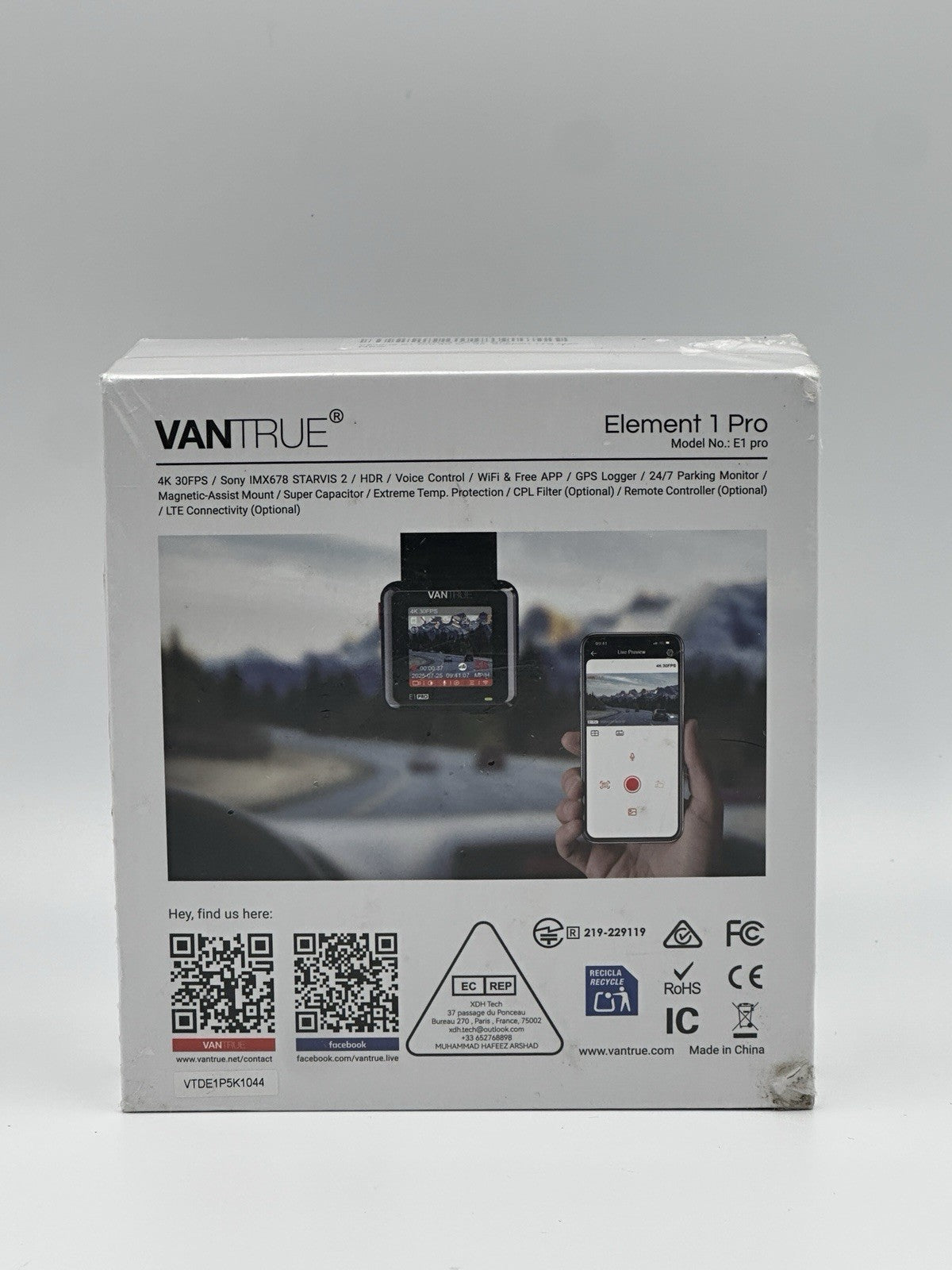 Vantrue E1 Pro 4K Mini DashCam Front STARVIS 2 PlatePix™ HDR Night Vision Built-