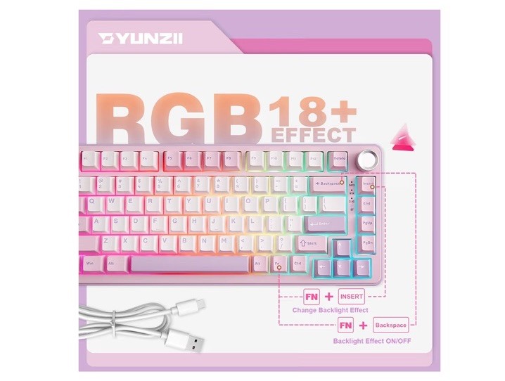 YUNZII B75 PRO Wireless Mechanical Keyboard,75% Layout with Knob,milk Purple