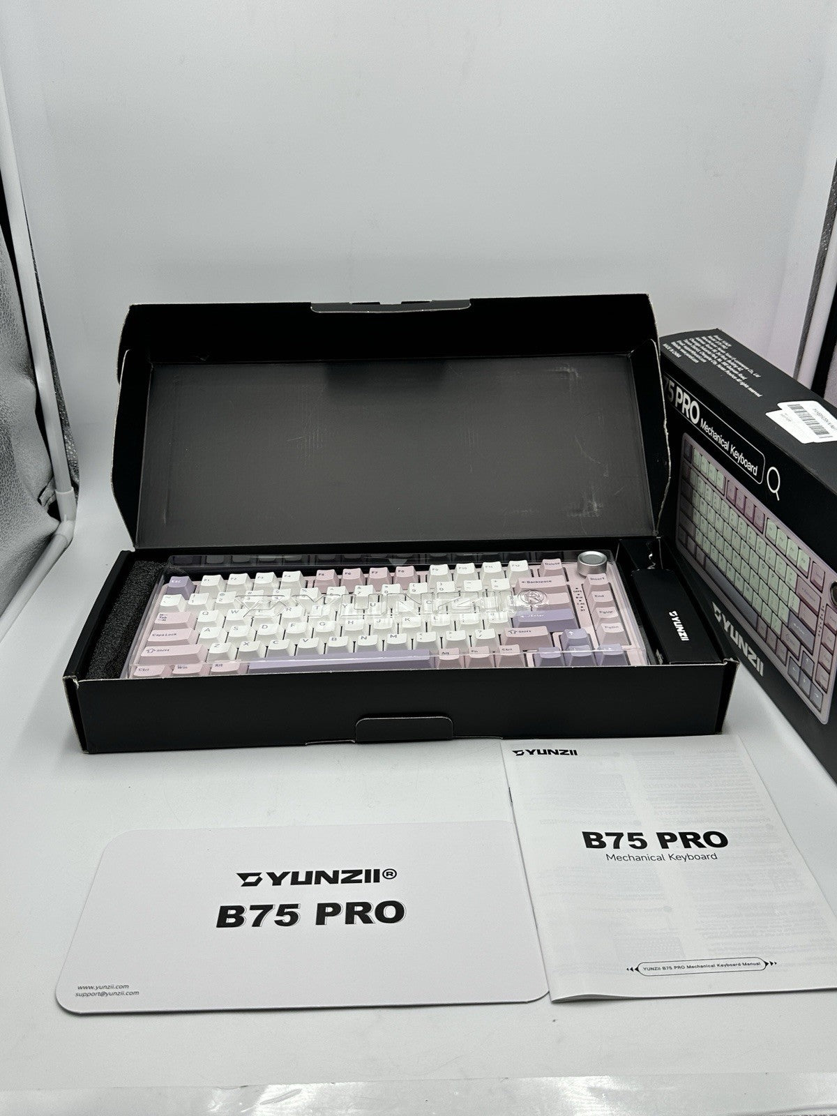 YUNZII B75 PRO Wireless Mechanical Keyboard,75% Layout with Knob,milk Purple