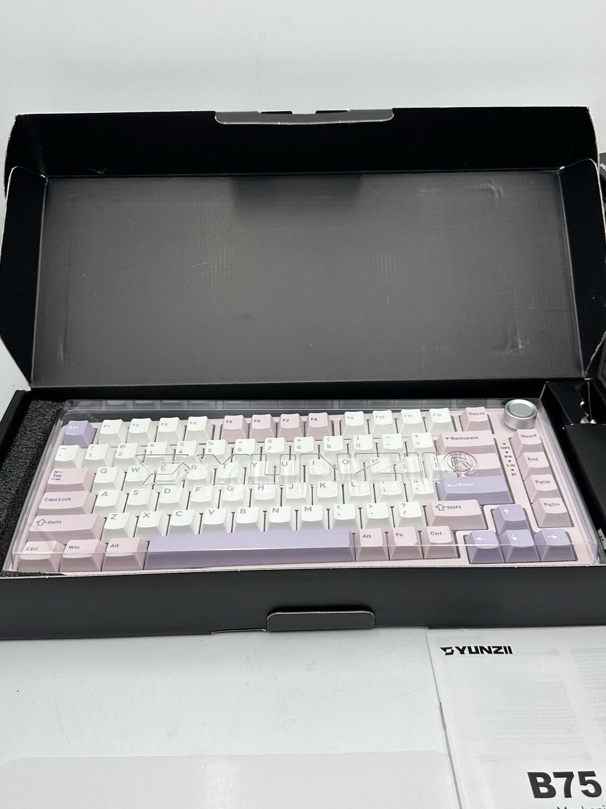 YUNZII B75 PRO Wireless Mechanical Keyboard,75% Layout with Knob,milk Purple