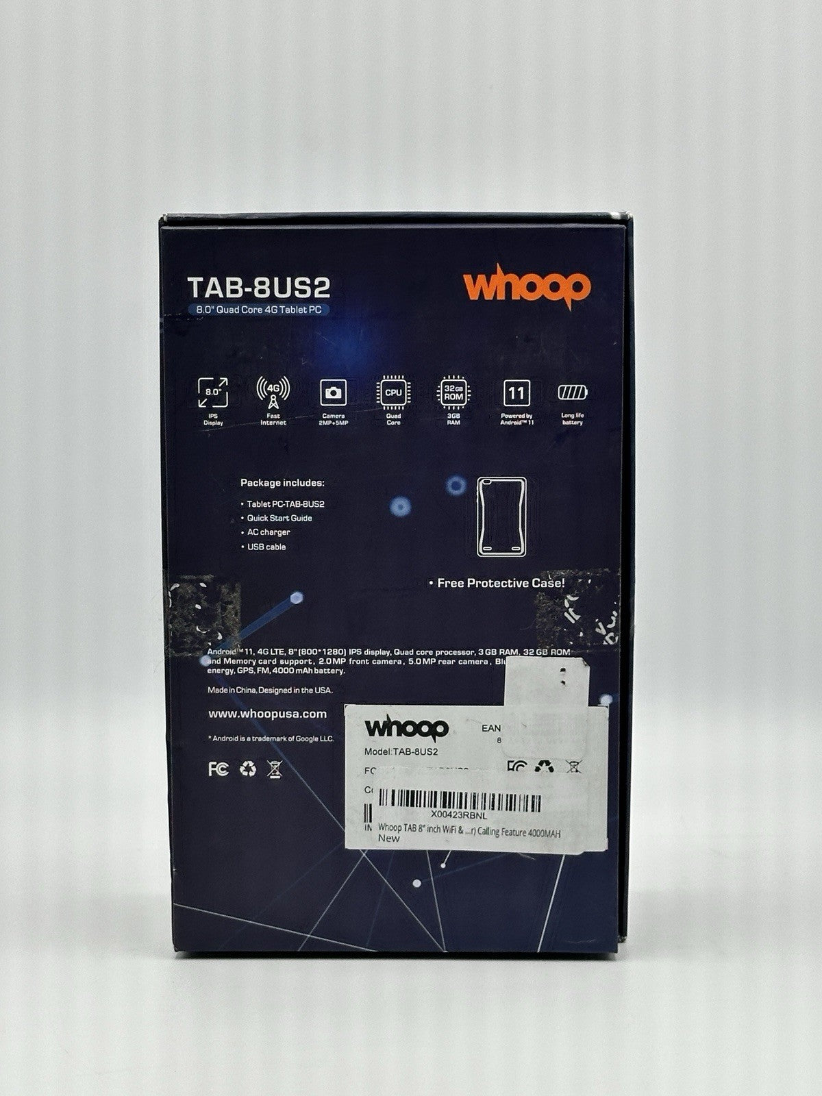 Whoop TAB-8US2 Android Tablet 8” NEVER USED, INCLUDES PROTECTIVE CASE BUNDLE