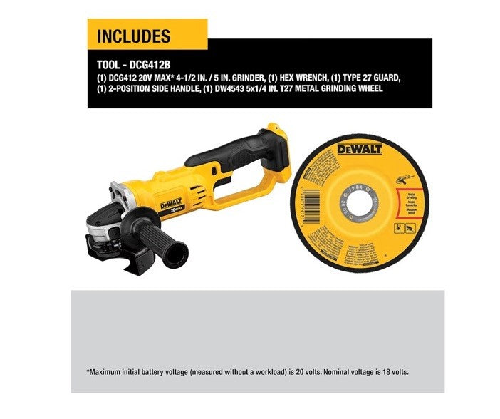 Dewalt DCG412B 20V MAX* Lithium Ion 4-1/2” grinder (Tool Only),Yellow