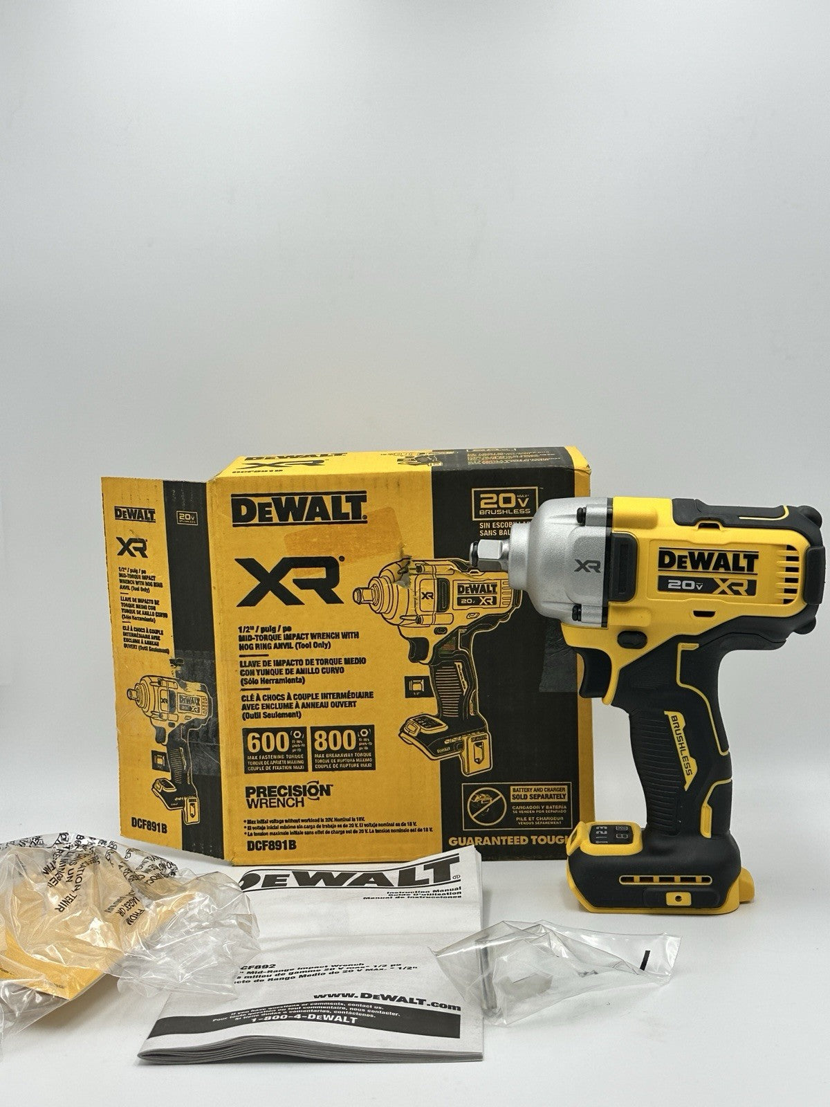 DEWALT DCF891B 20V MAX 1/2" MID-RANGE IMPACT WRENCH, HOG RING, TOOL ONLY