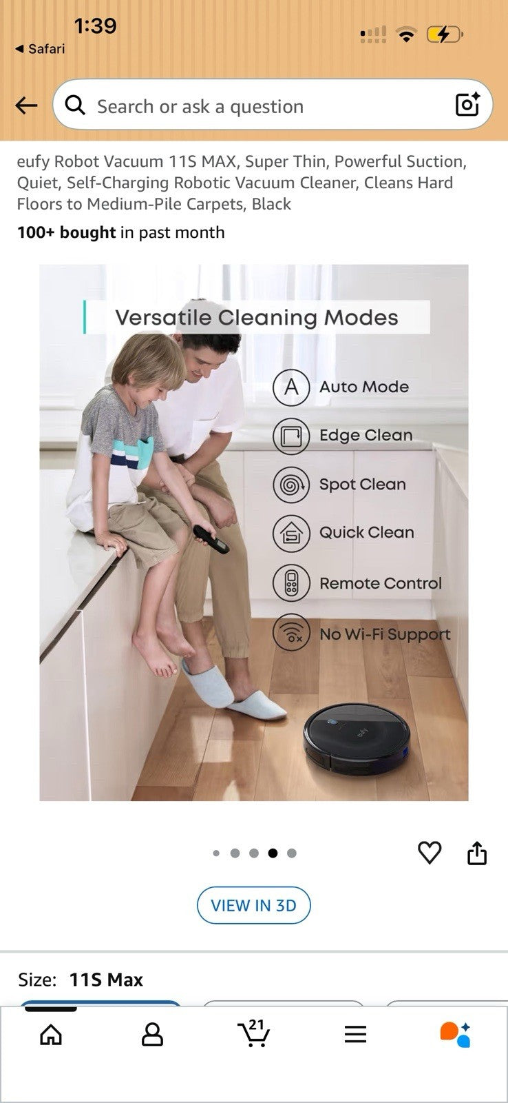 Eufy by Anker RoboVac 11S Robot Vacuum 1300Pa Strong Suction T2108111 - BLACK