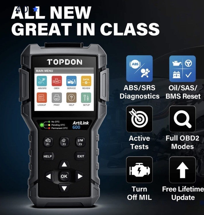 TOPDON ARTILINK600 OBDII SCANNER ABS SRS WITH 3 RESET SERVICE