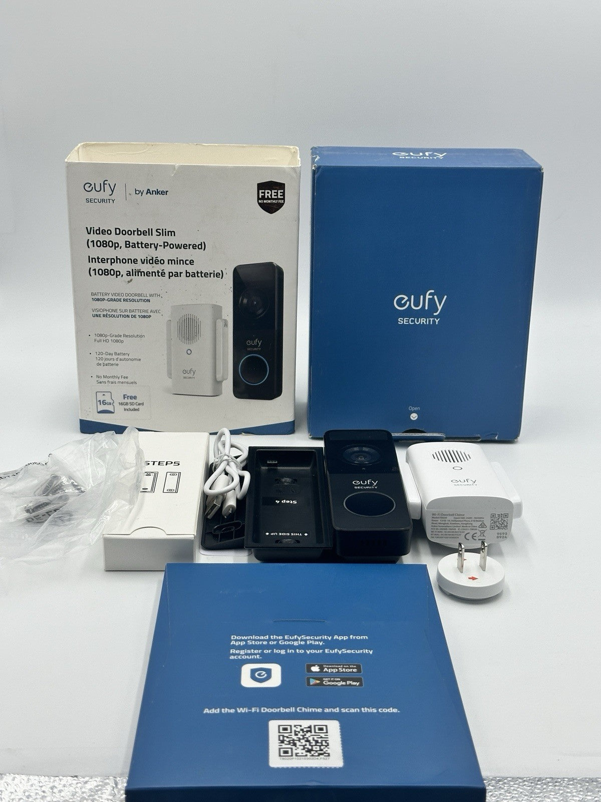 Eufy Full HD 1080p Battery Wireless Video Doorbell Slim with Chime - Black Used