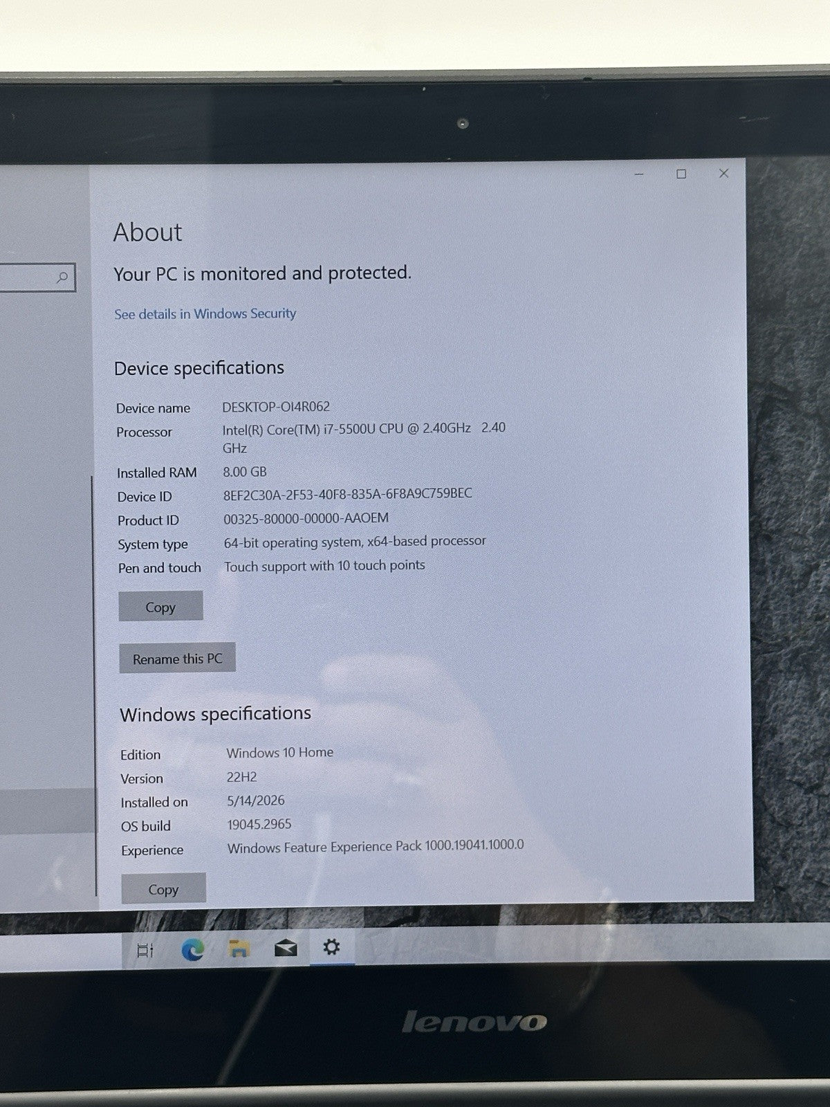 Lenovo T550  TOUCHSCREEN Core I7 5th  gen / 8gb  /256gb SSD / Windows 10 Pro