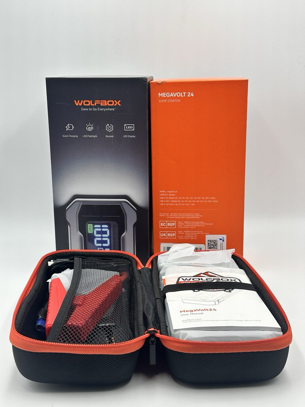 WOLFBOX MV24 4000A Jump Starter,12V Car Booster Pack with 65W Quick Charger,LED 