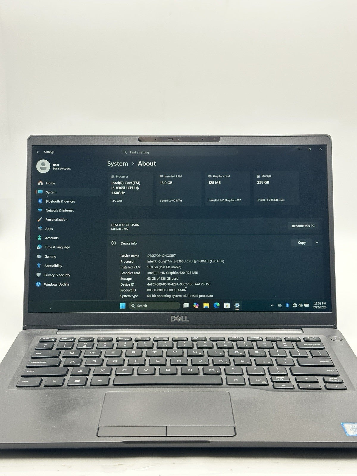 Dell Latitude 7400 14-inch I5  8th Gen 16GB RAM 256GB SSD Black