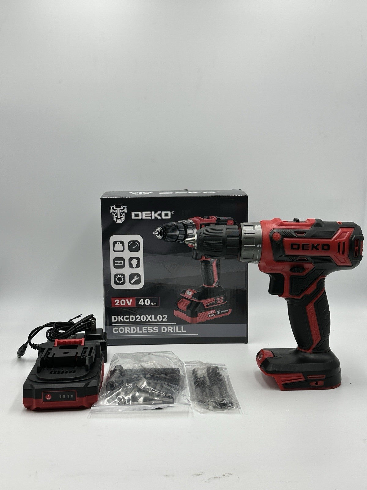 DEKO PRO 20V Cordless Drill Set DKCD20XL02G (TDY027119) Red