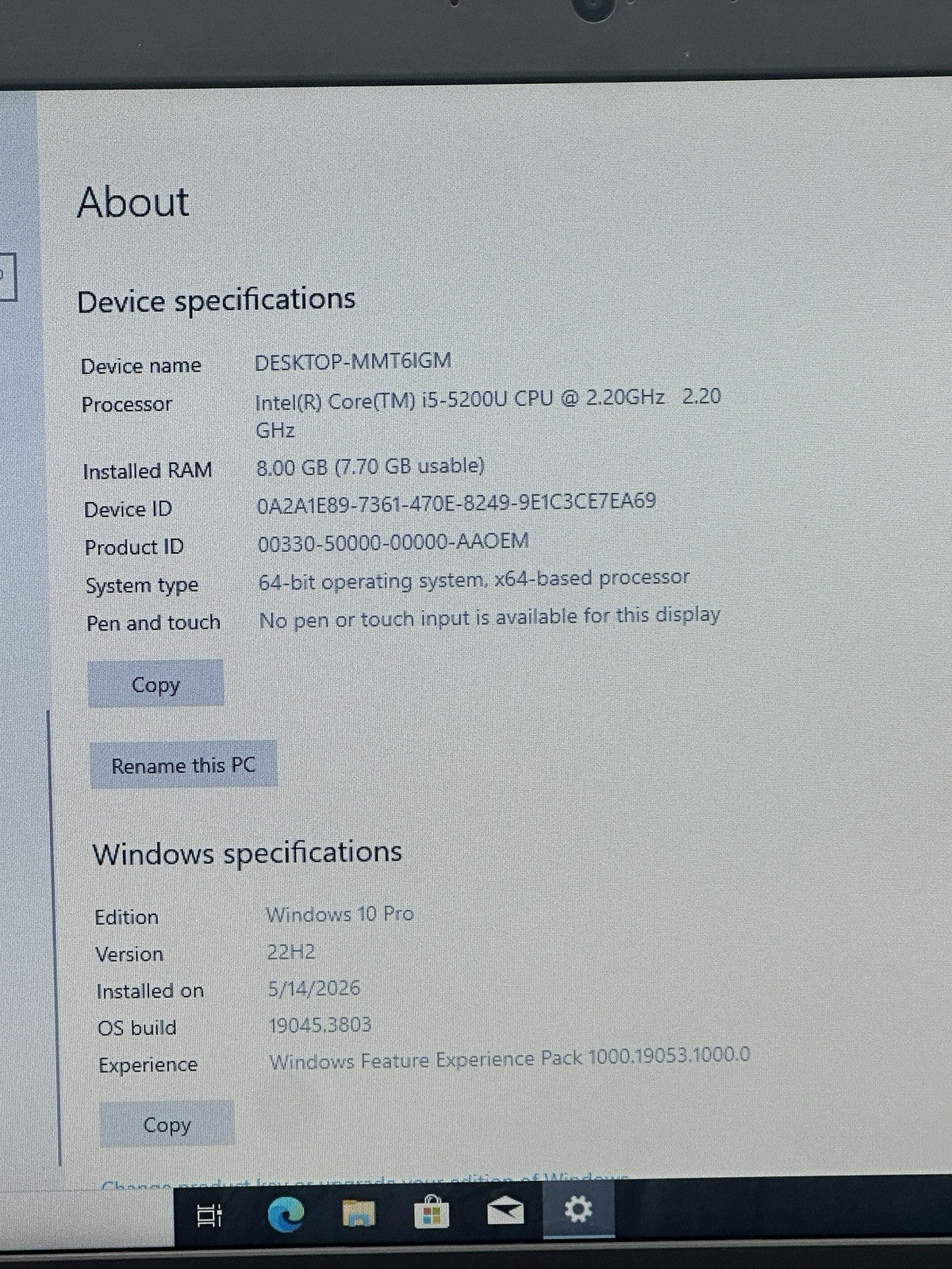 LENOVO THINKPAD T550 8GB RAM 256 SSD INTEL i5 5300U 5TH GEN 15.6 