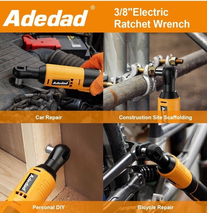 Adedad Cordless Electric Ratchet Wrench Set 3/8" 40 Ft-lb 400 RPM 12V 2 Bat NEW 