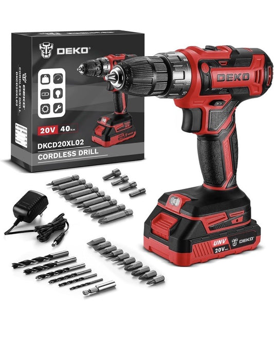 DEKO PRO 20V Cordless Drill Set DKCD20XL02G (TDY027119) Red