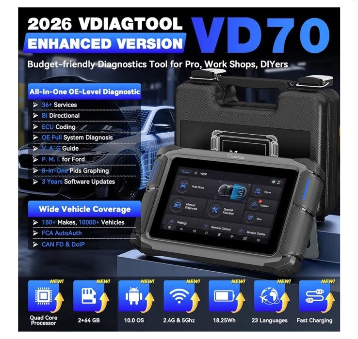 VDIAGTOOL VD70 OBD2 Scanner Bidirectional Tool Full System Diagnostic 39+ Rest