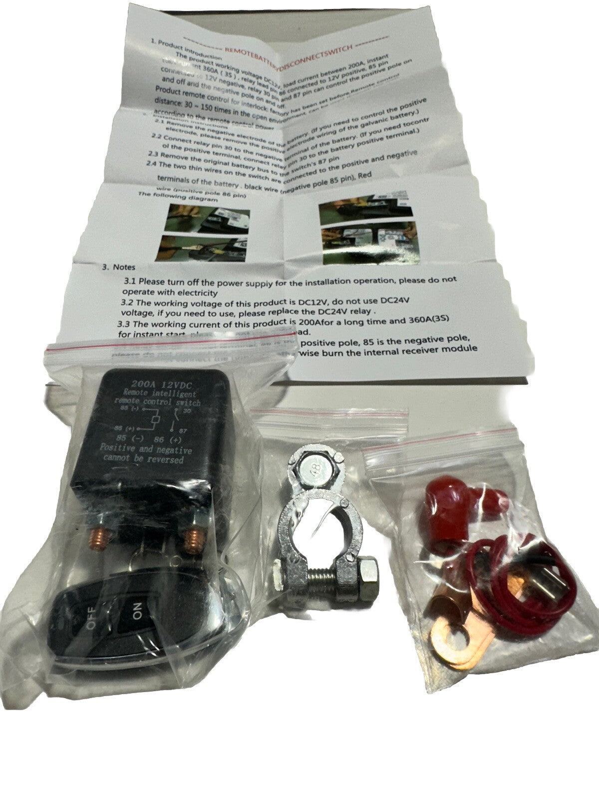 12V 200A Wireless Remote Control Car Battery Disconnect Relay Cut-off