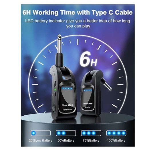 Wireless Guitar System 2.4 GHz with 6 Channels Rechargeable Audio Wireless Guita