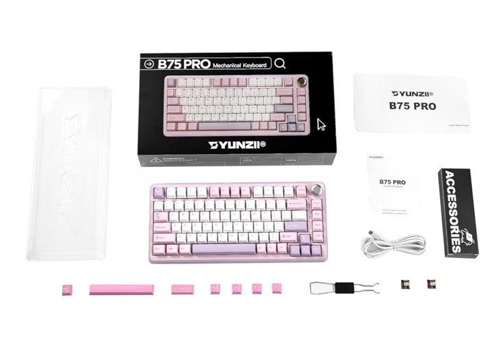 YUNZII B75 PRO Wireless Mechanical Keyboard,75% Layout with Knob,milk Purple