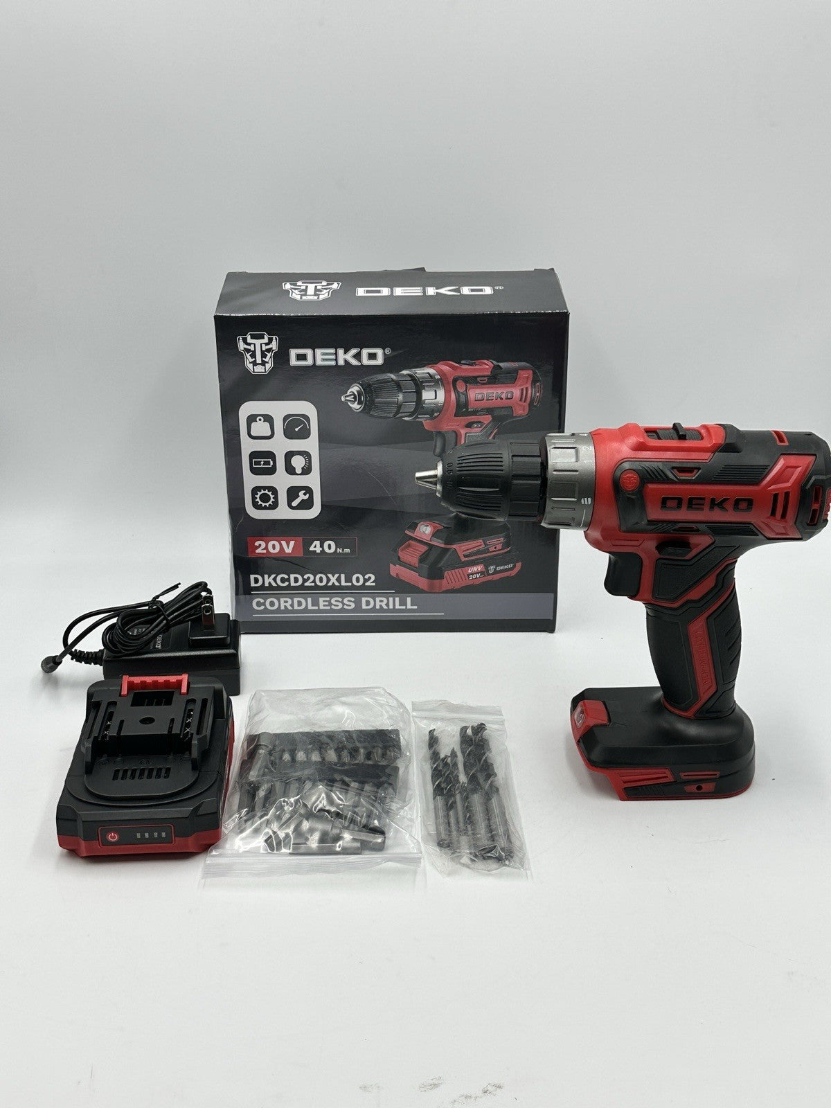 DEKO PRO 20V Cordless Drill Set DKCD20XL02G (TDY027119) Red