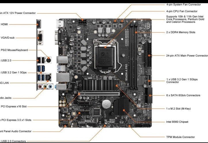 MSI B560M PRO-VDH Motherboard Core Boost Lightning Gen4 HDMI NEW