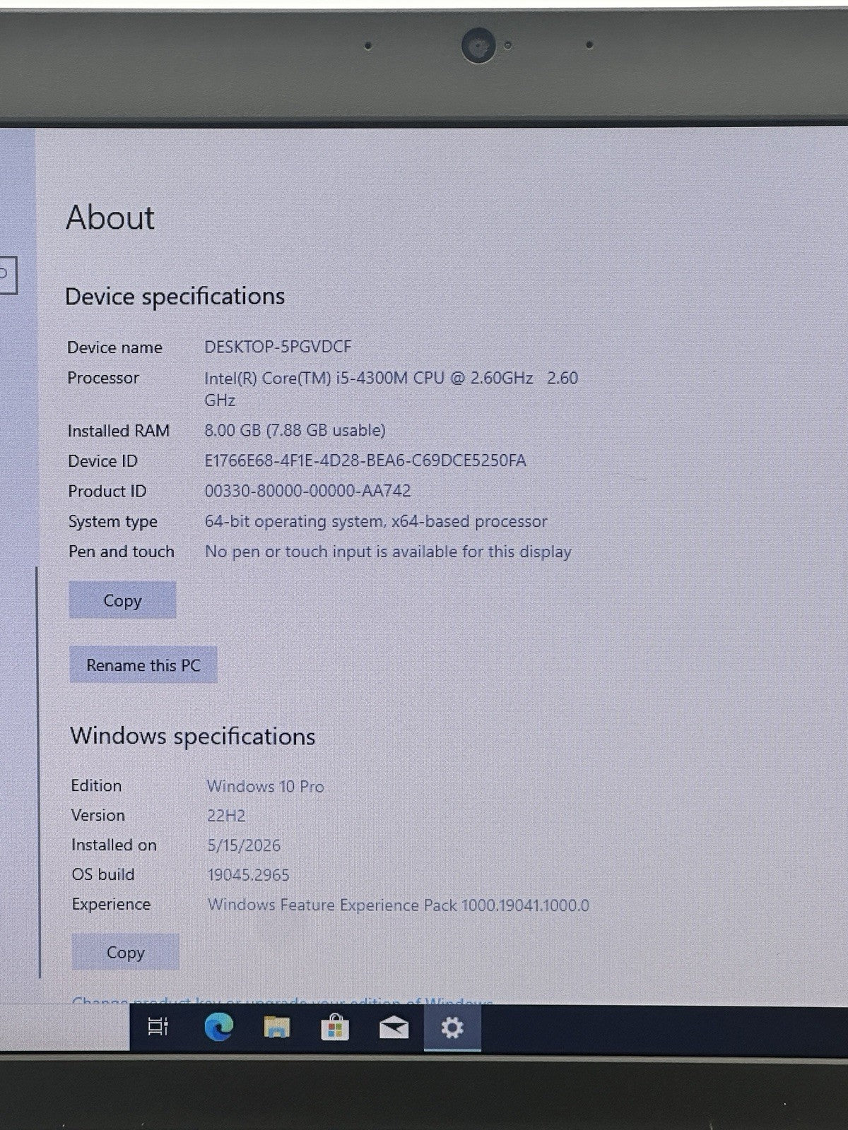 Lenovo ThinkPad T540p Intel core i5 4300M@2.50GHz/8 GB RAM/ 256GB SSD/HD/Win 10p