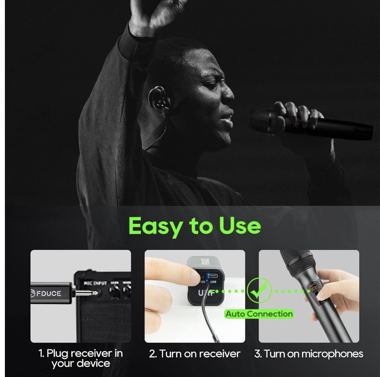 FDUCE Professional Universal Microphone UHF Handheld Dynamic System