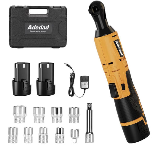 Adedad Cordless Electric Ratchet Wrench Set 3/8" 40 Ft-lb 400 RPM 12V 2 Bat NEW 