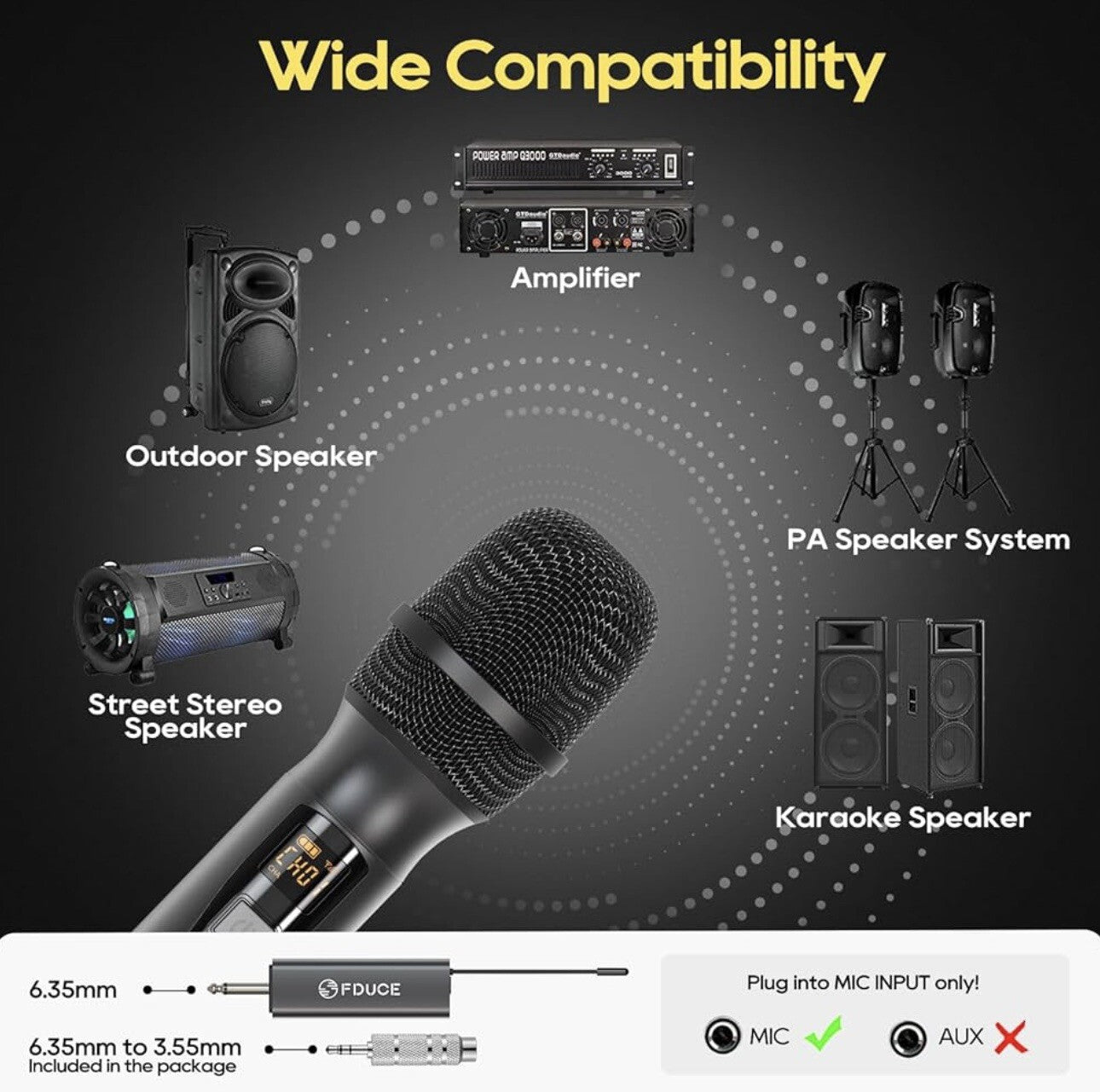 FDUCE W19II Wireless Microphone, Karaoke Mic (Grey and Gold)