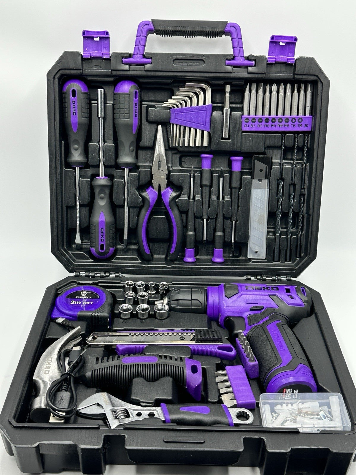 Tool Set: Tool Kit with 8V Cordless Drill, Hand Toolbox with storage case, To...