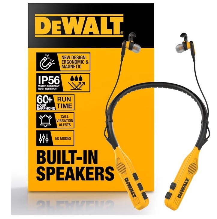 DEWALT 2-In-1 Neckband Bluetooth Headphones W/Built-In Speakers