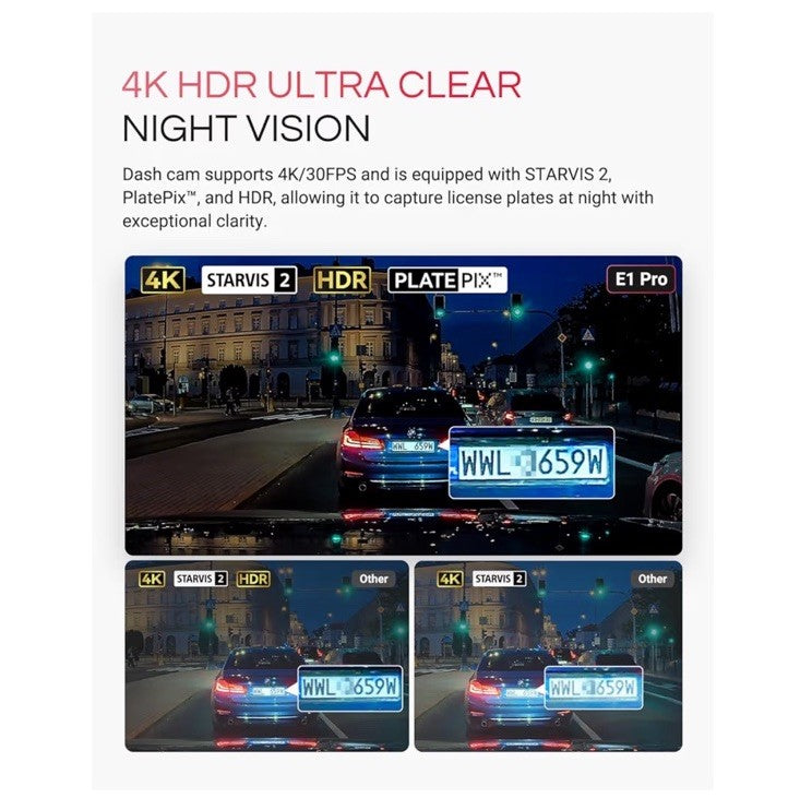 Vantrue E1 Pro 4K Mini DashCam Front STARVIS 2 PlatePix™ HDR Night Vision Built-