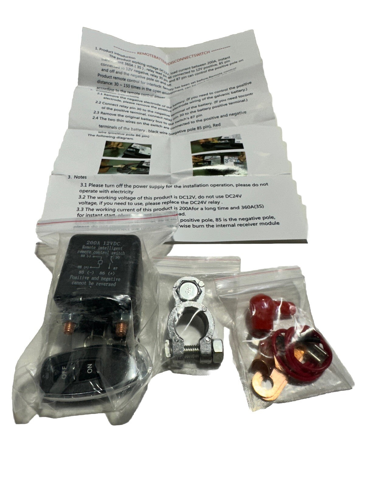 12V 200A Wireless Remote Control Car Battery Disconnect Relay Cut-off