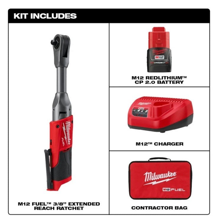 Milwaukee 2560-21 M12 FUEL 12V 3/8 Inch Extended Reach Ratchet 2.0AH Kit