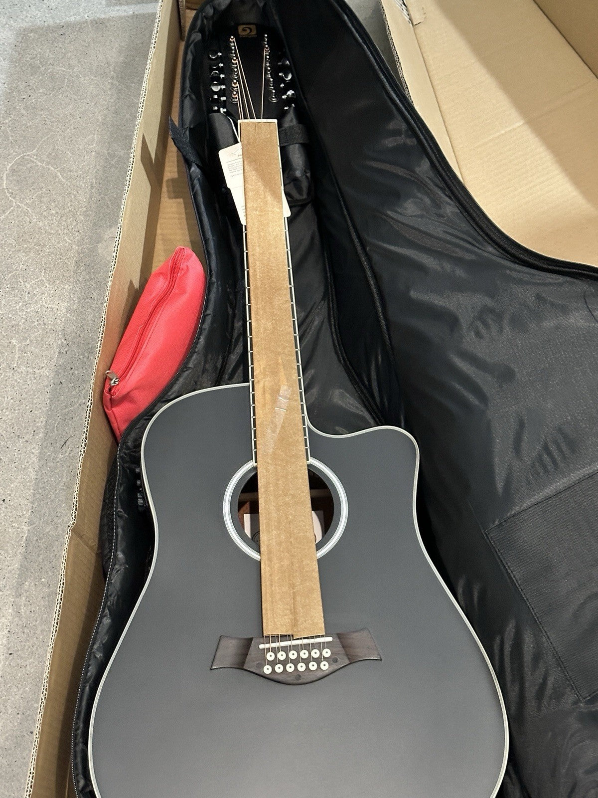 12 String Acoustic Electric Guitar Spruce Top Bone Nut Black Vangoa