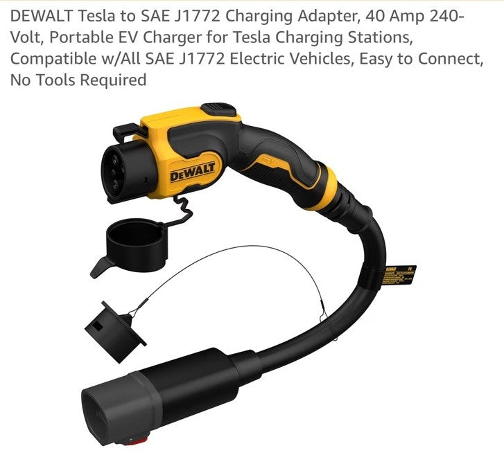 Dewalt Tesla to SAE J1772 Charging Adapter Portable 40 Amp 240 Volt New