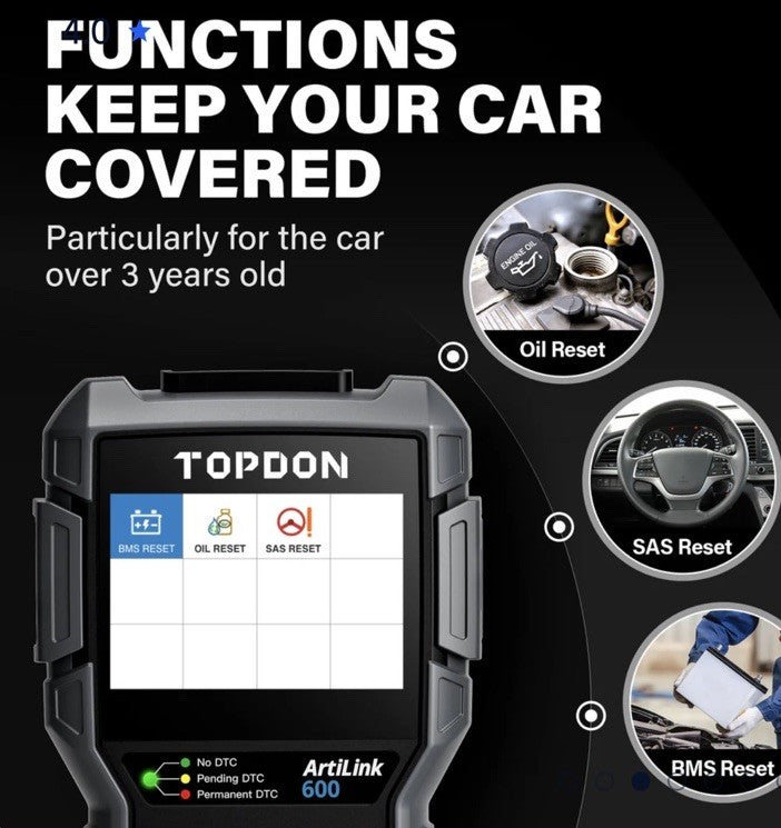 TOPDON ARTILINK600 OBDII SCANNER ABS SRS WITH 3 RESET SERVICE